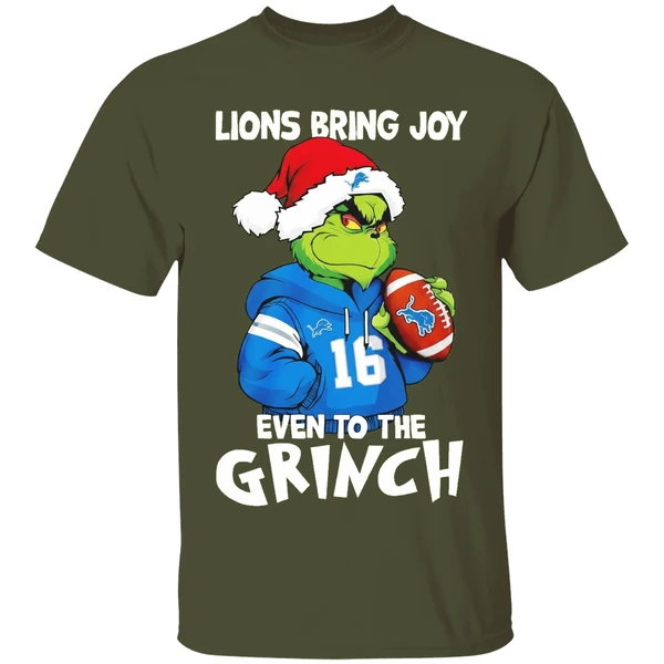 detroit lions bring joy even to the grinch christmas shirt militarygreen