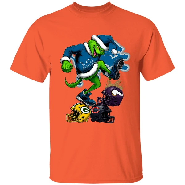 Detroit Lions Santa Grinch Stomp Nfl Helmets Funny Christmas Shirt - Image 5