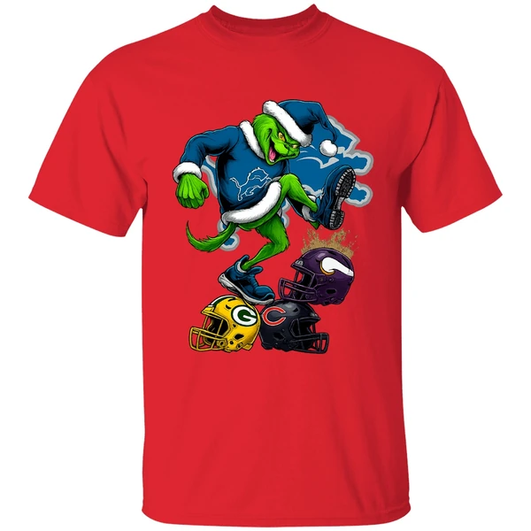 Detroit Lions Santa Grinch Stomp Nfl Helmets Funny Christmas Shirt - Image 6
