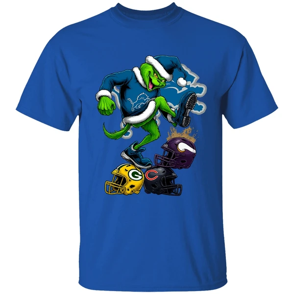 Detroit Lions Santa Grinch Stomp Nfl Helmets Funny Christmas Shirt - Image 7