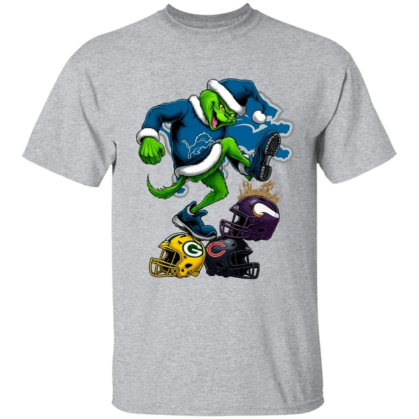 Detroit Lions Santa Grinch Stomp Nfl Helmets Funny Christmas Shirt