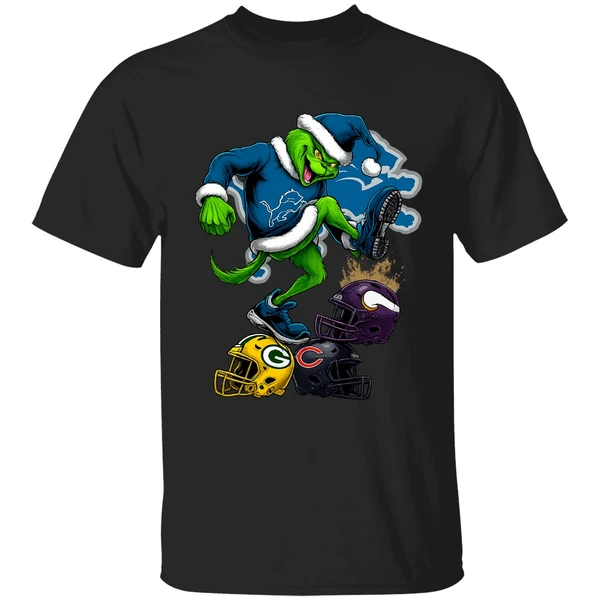 Detroit Lions Santa Grinch Stomp Nfl Helmets Funny Christmas Shirt - Image 8