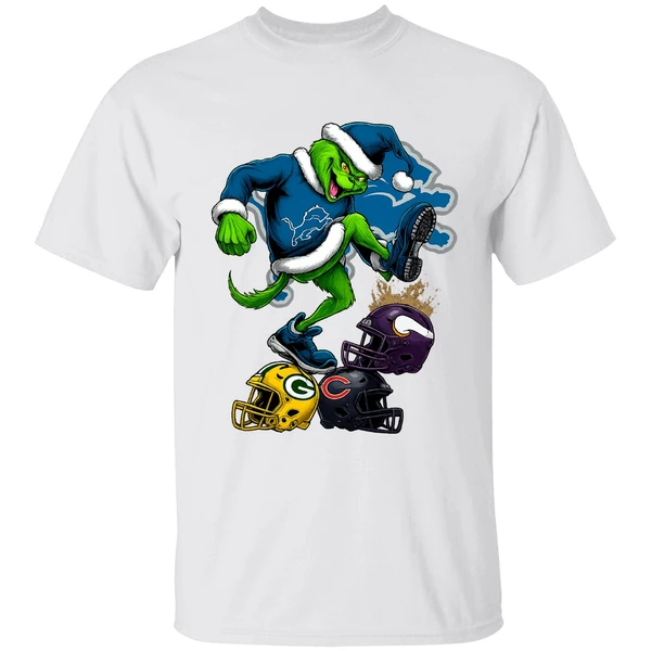 Detroit Lions Santa Grinch Stomp Nfl Helmets Funny Christmas Shirt - Image 9