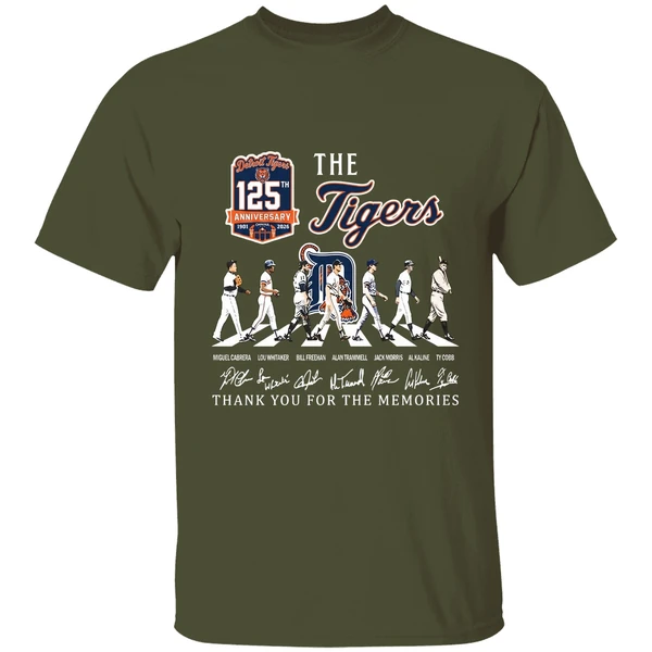 detroit tigers 125th anniversary abbey road thank you for the memories shirt militarygreen