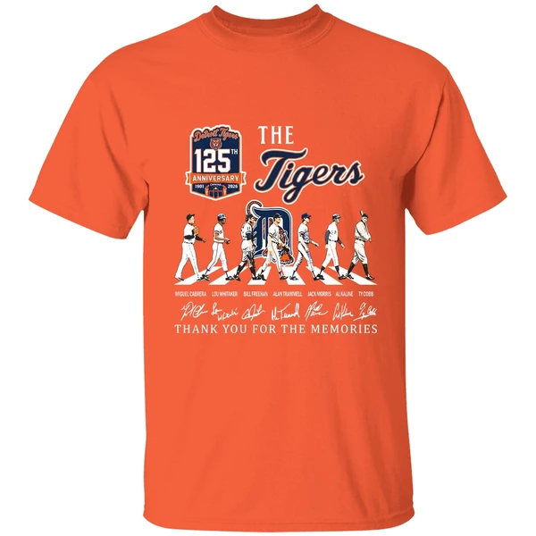 detroit tigers 125th anniversary abbey road thank you for the memories shirt orange