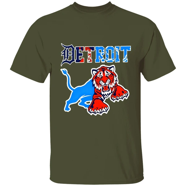 detroit tigers and detroit lions tiger shirt militarygreen