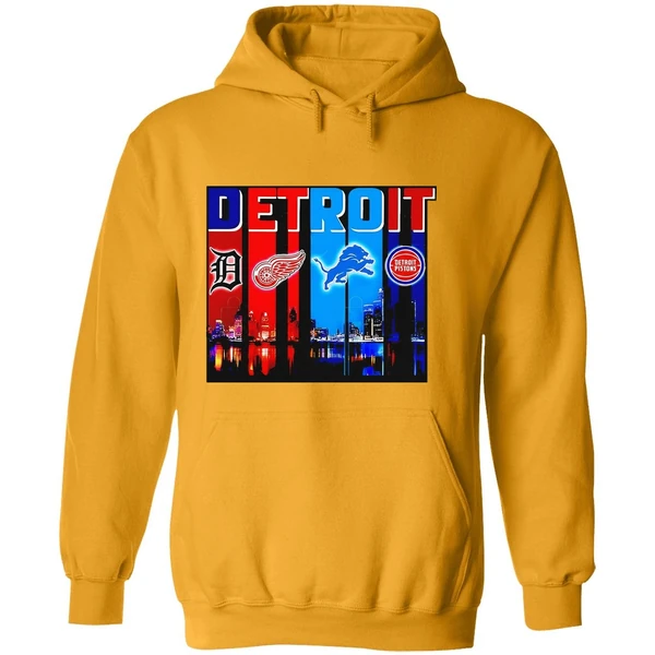 Detroit Tigers Detroit Red Wings Detroit Lions Detroit Pistons Skyline Hoodie