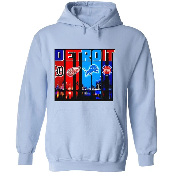 Detroit Tigers Detroit Red Wings Detroit Lions Detroit Pistons Skyline Hoodie - Image 4