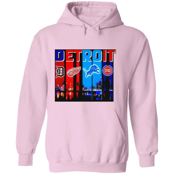 Detroit Tigers Detroit Red Wings Detroit Lions Detroit Pistons Skyline Hoodie - Image 5