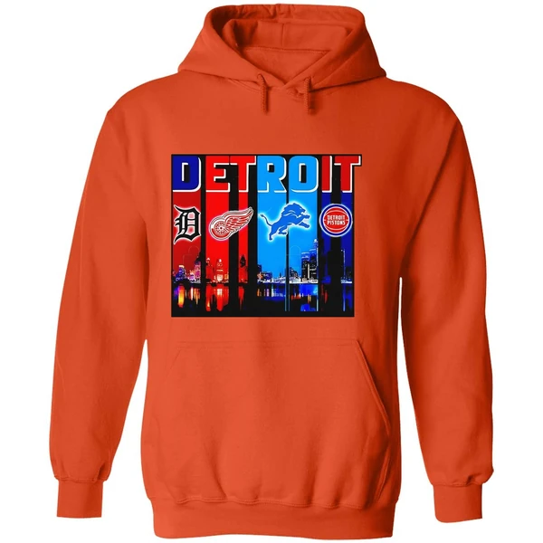 Detroit Tigers Detroit Red Wings Detroit Lions Detroit Pistons Skyline Hoodie - Image 6