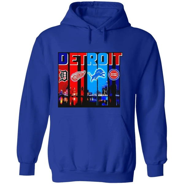 Detroit Tigers Detroit Red Wings Detroit Lions Detroit Pistons Skyline Hoodie - Image 7