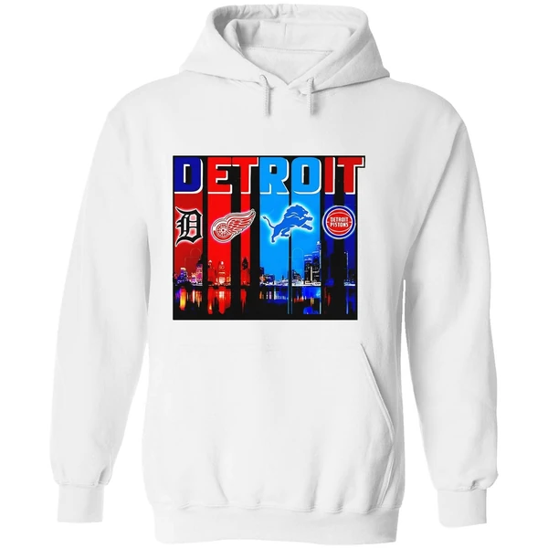 Detroit Tigers Detroit Red Wings Detroit Lions Detroit Pistons Skyline Hoodie - Image 8