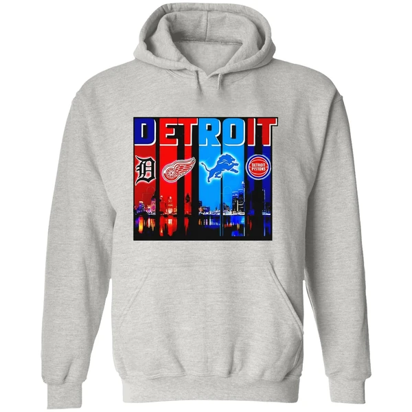Detroit Tigers Detroit Red Wings Detroit Lions Detroit Pistons Skyline Hoodie - Image 9