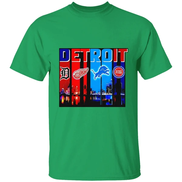 Detroit Tigers Detroit Red Wings Detroit Lions Detroit Pistons Skyline Shirt - Image 2