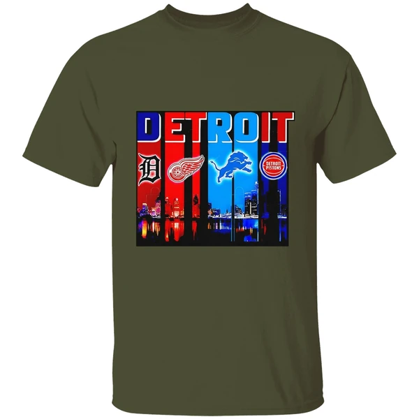 Detroit Tigers Detroit Red Wings Detroit Lions Detroit Pistons Skyline Shirt - Image 4