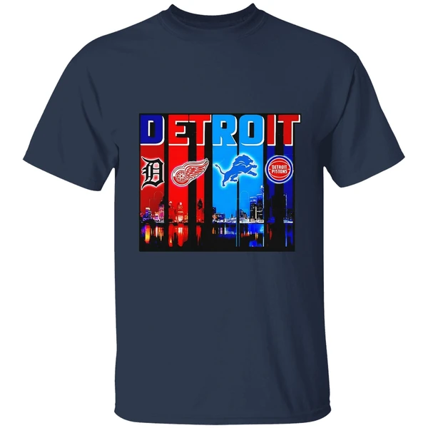 Detroit Tigers Detroit Red Wings Detroit Lions Detroit Pistons Skyline Shirt - Image 5