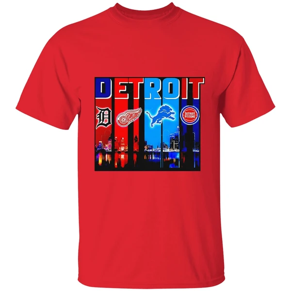 Detroit Tigers Detroit Red Wings Detroit Lions Detroit Pistons Skyline Shirt - Image 7