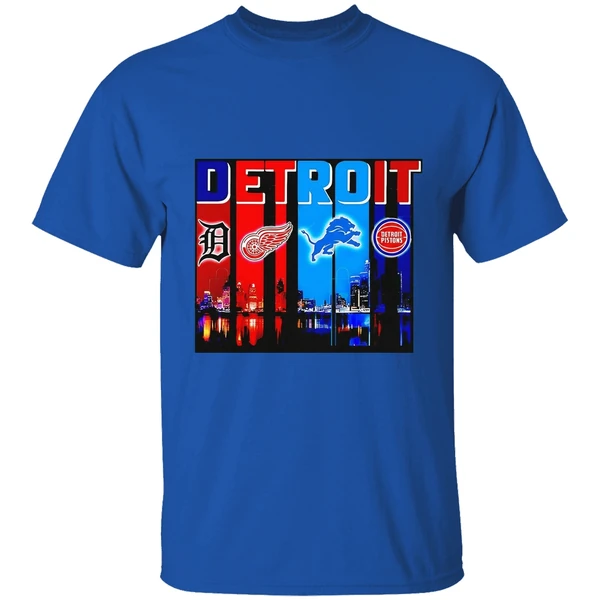 Detroit Tigers Detroit Red Wings Detroit Lions Detroit Pistons Skyline Shirt - Image 8