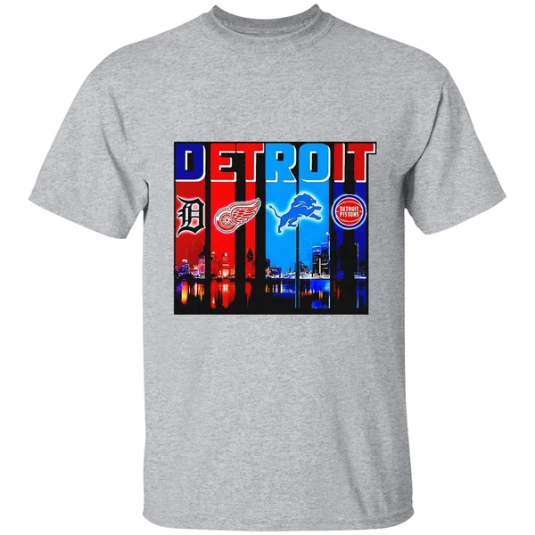 Detroit Tigers Detroit Red Wings Detroit Lions Detroit Pistons Skyline Shirt - Image 9