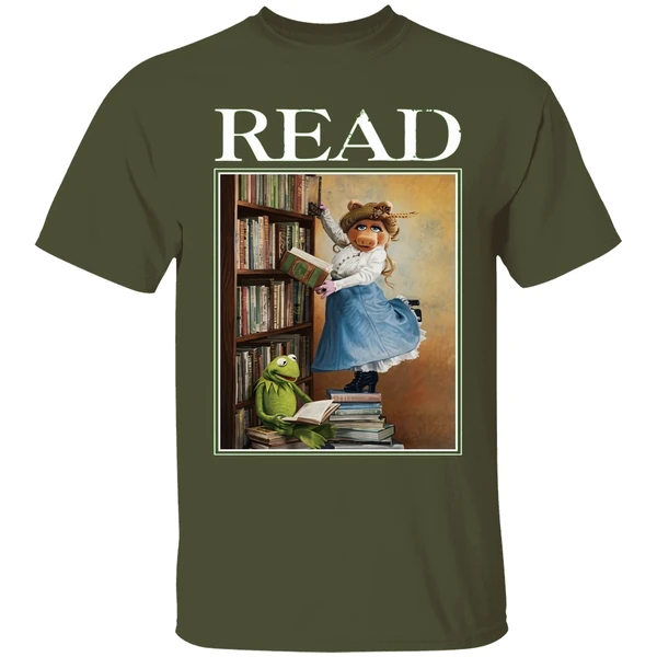 disney miss piggy and kermit muppets read shirt militarygreen