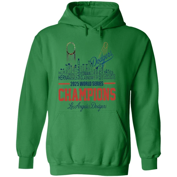 Dodgers 2025 World Series Champions Player Name City Skyline Hoodie - Image 2