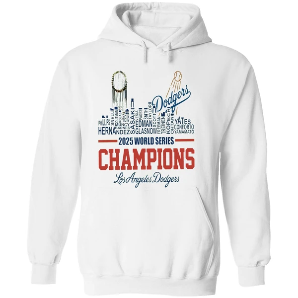 Dodgers 2025 World Series Champions Player Name City Skyline Hoodie - Image 8