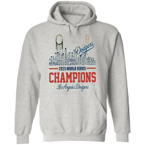 Dodgers 2025 World Series Champions Player Name City Skyline Hoodie - Image 9