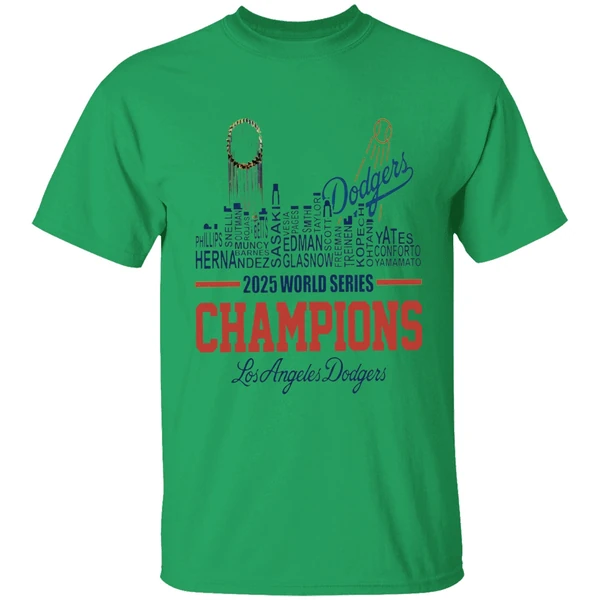 Dodgers 2025 World Series Champions Player Name City Skyline Shirt - Image 2
