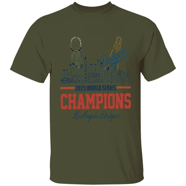 dodgers-2025-world-series-champions-player-name-city-skyline-shirt-militarygreen