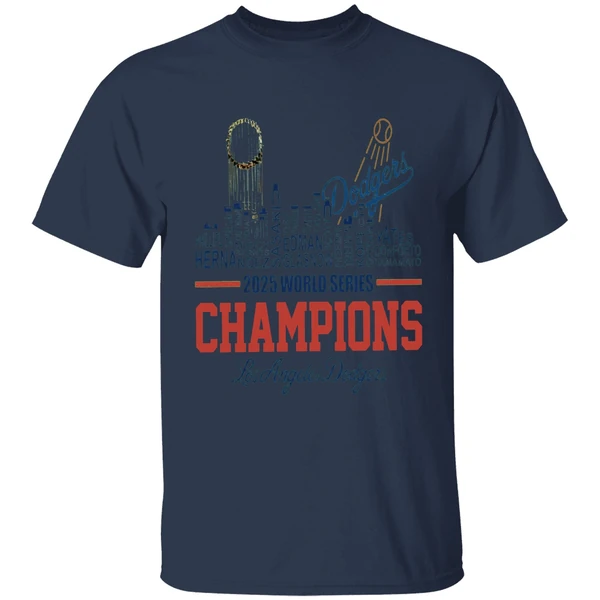 Dodgers 2025 World Series Champions Player Name City Skyline Shirt - Image 5