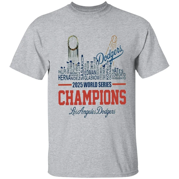 Dodgers 2025 World Series Champions Player Name City Skyline Shirt - Image 9