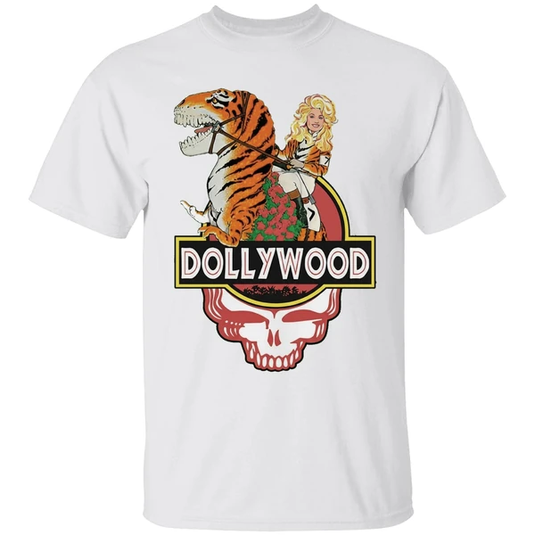 Dollywood Dolly Parton Riding Dinosaur Grateful Skull Shirt