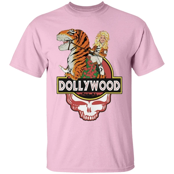 Dollywood Dolly Parton Riding Dinosaur Grateful Skull Shirt - Image 2