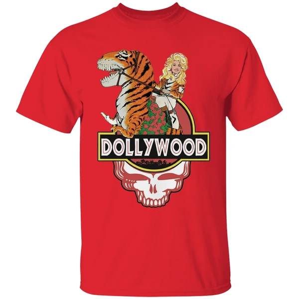 Dollywood Dolly Parton Riding Dinosaur Grateful Skull Shirt - Image 4