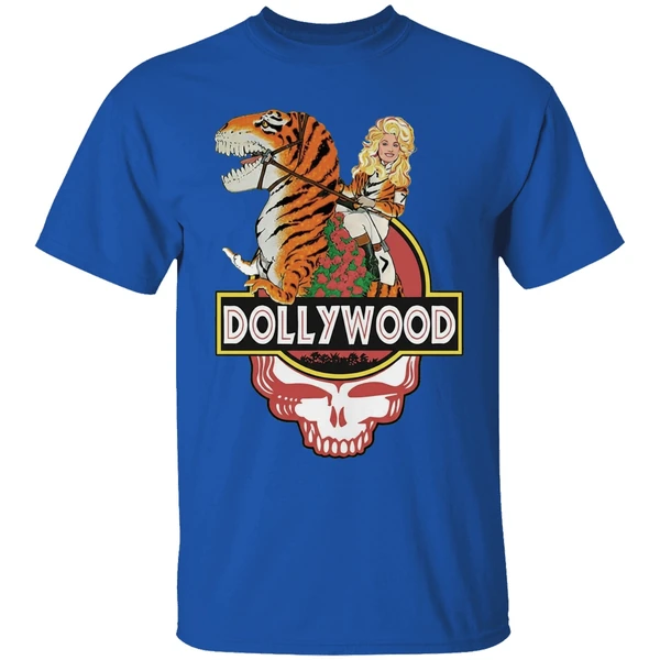Dollywood Dolly Parton Riding Dinosaur Grateful Skull Shirt - Image 5