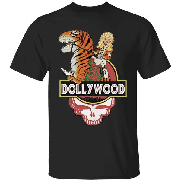 Dollywood Dolly Parton Riding Dinosaur Grateful Skull Shirt - Image 7