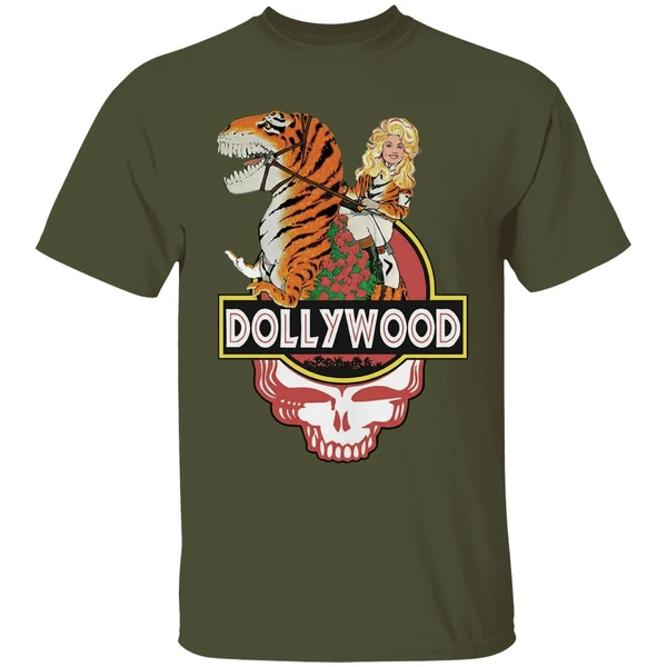 Dollywood Dolly Parton Riding Dinosaur Grateful Skull Shirt - Image 9