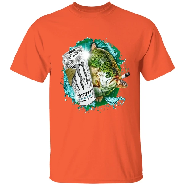 dope ass fish smoking monster energy drink meme shirt orange