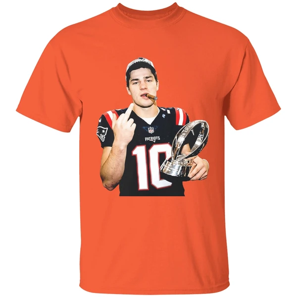 drake maye middle finger new england patriots 2026 super bowl lx logo shirt orange