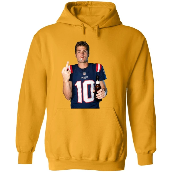 Drake Maye New England Patriots Nfl Middle Finger Smoking And Beer Meme Hoodie