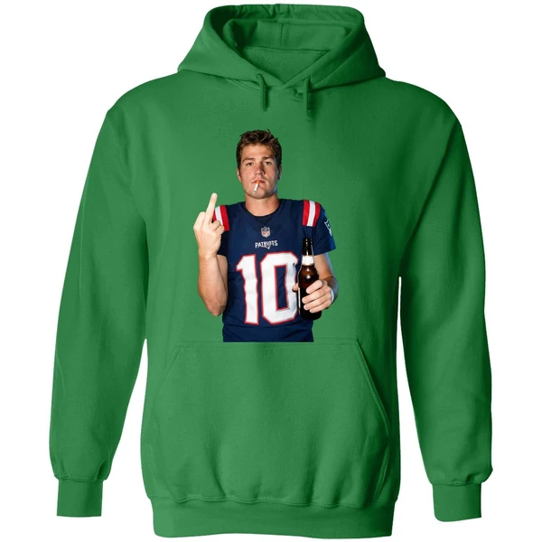 Drake Maye New England Patriots Nfl Middle Finger Smoking And Beer Meme Hoodie - Image 2