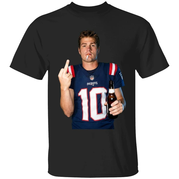 Drake Maye New England Patriots Nfl Middle Finger Smoking And Beer Meme Shirt