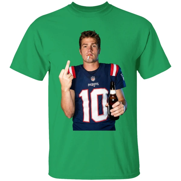 Drake Maye New England Patriots Nfl Middle Finger Smoking And Beer Meme Shirt - Image 2