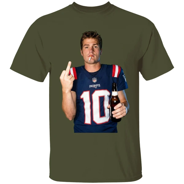 drake maye new england patriots nfl middle finger smoking and beer meme shirt militarygreen