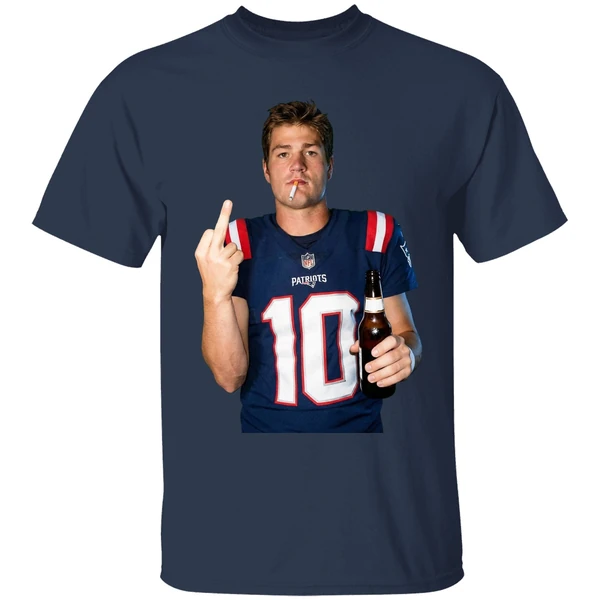 Drake Maye New England Patriots Nfl Middle Finger Smoking And Beer Meme Shirt - Image 5