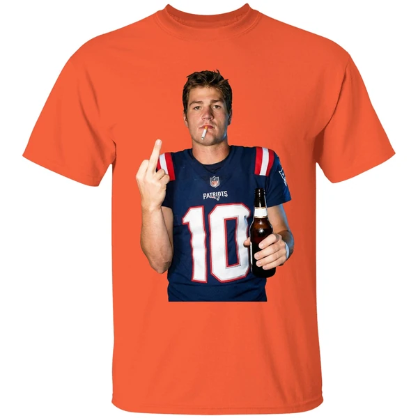drake maye new england patriots nfl middle finger smoking and beer meme shirt orange