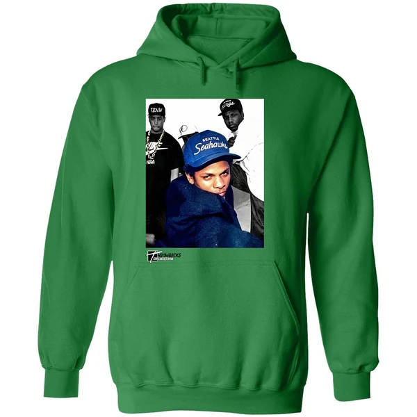 Eazy E Eric Lynn Wright Wearing Seattle Seahawks Cap West Coast Hoodie - Image 2