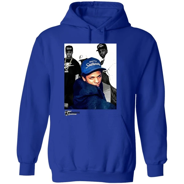 Eazy E Eric Lynn Wright Wearing Seattle Seahawks Cap West Coast Hoodie - Image 7