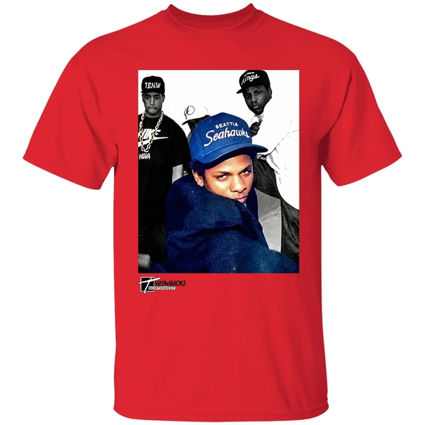 eazy e eric lynn wright wearing seattle seahawks cap west coast shirt red