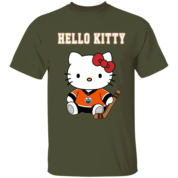 edmonton oilers hello kitty night 2026 celebrate nhl hockey love shirt militarygreen